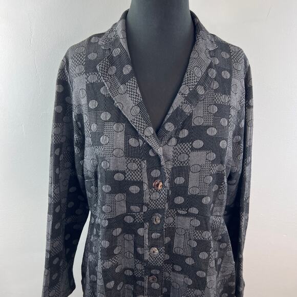 Cut-Loose Gray Black Blazer Jacket Cotton Polka Dot Plaid Notch Lapel Medium M - Picture 4 of 12